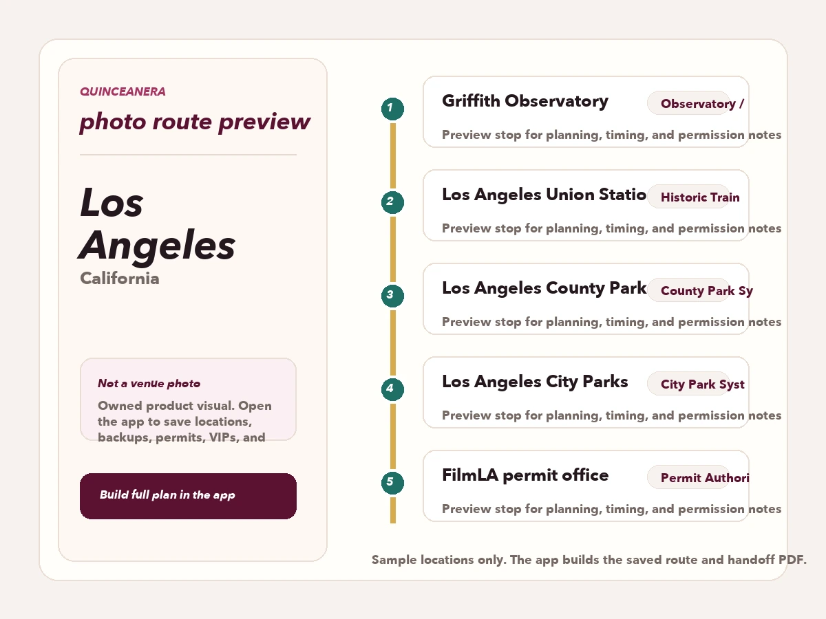 Vista previa de ruta para planear fotos de quinceañera en Los Angeles